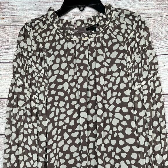 Ann Taylor Girly Romantic High Ruffle Neck Long Sleeve Flowy Blouse Size Medium - Picture 10 of 13